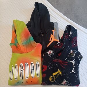 Jordan 6-7 Youth Hoodie Set: Tie-Dye Pullover, Graphic Zip-Up, & All-Over Print